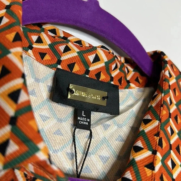 New Alexia Admor Dress 3/4 Sleeve Button Front S Geometric Belted - Picture 11 of 12